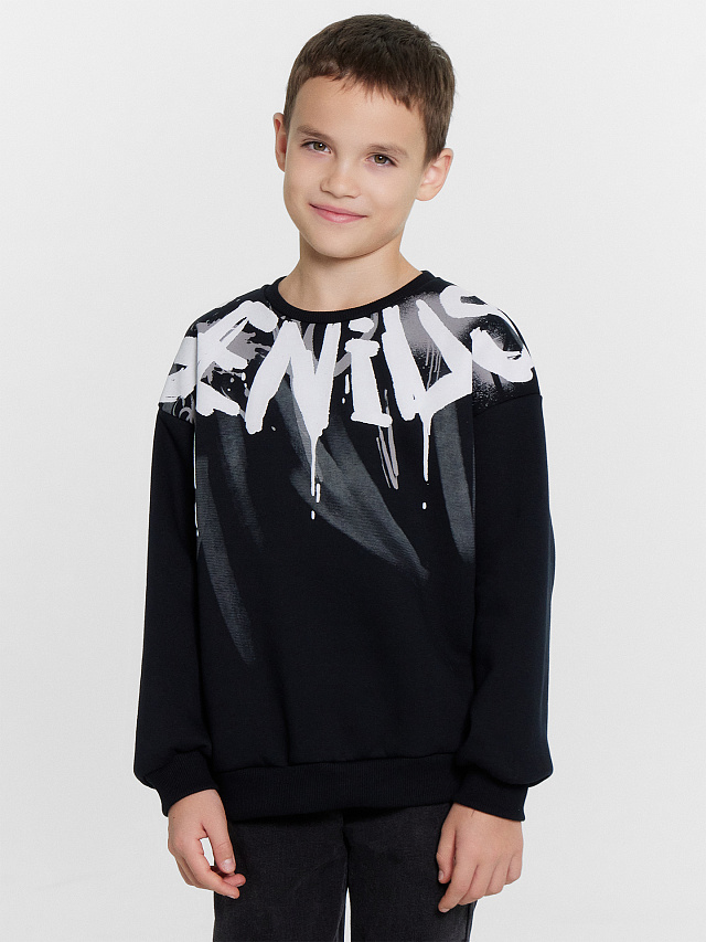 Свитшот для мальчиков черный с печатью