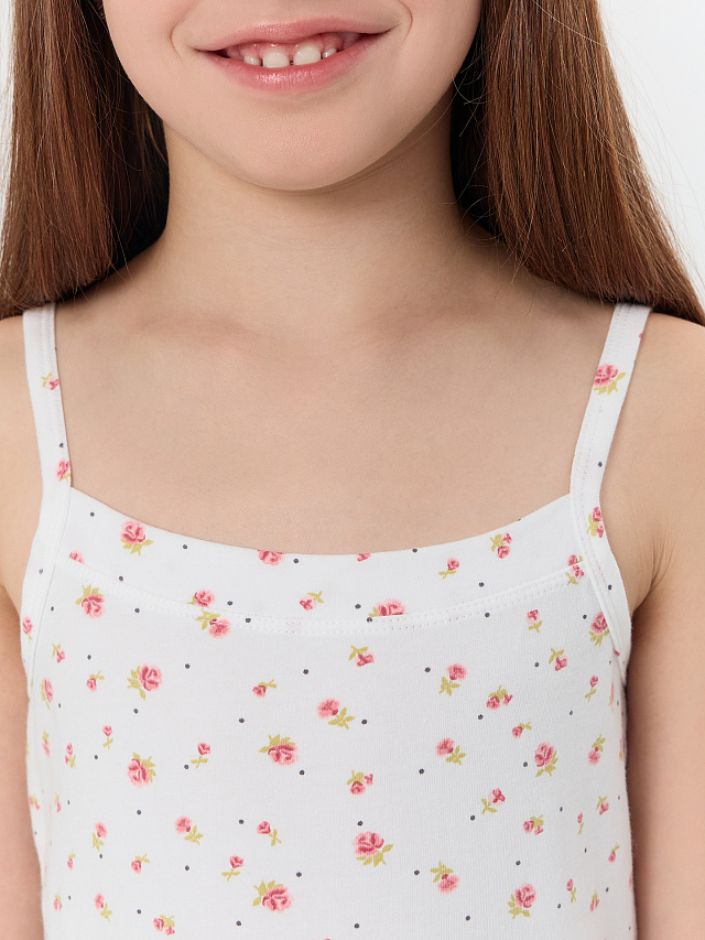Топ для девочек белый с цветочным принтом