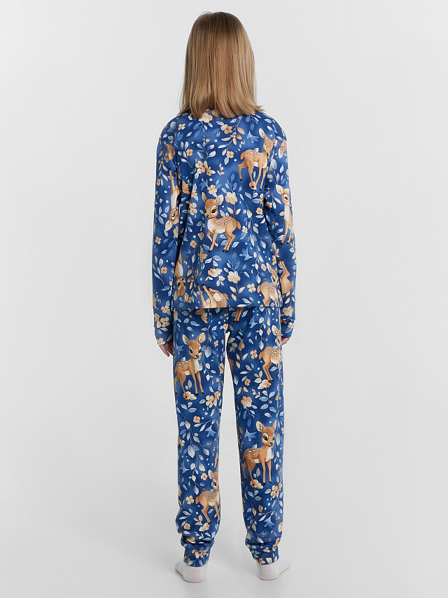 Пижама для девочек синяя с принтом