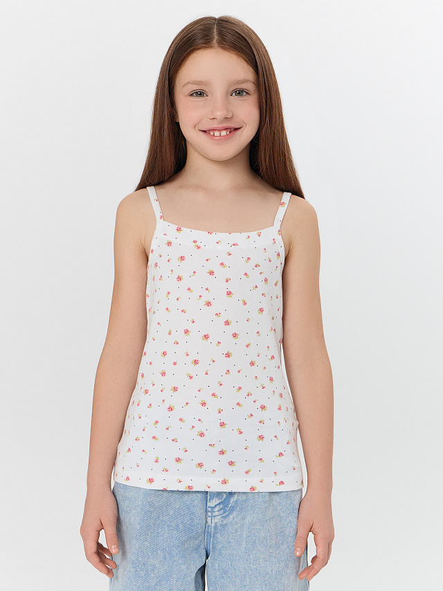 Топ для девочек белый с цветочным принтом