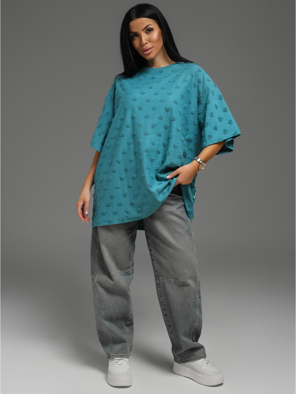 Ирбис футболка женская (махра петроль сердечки)