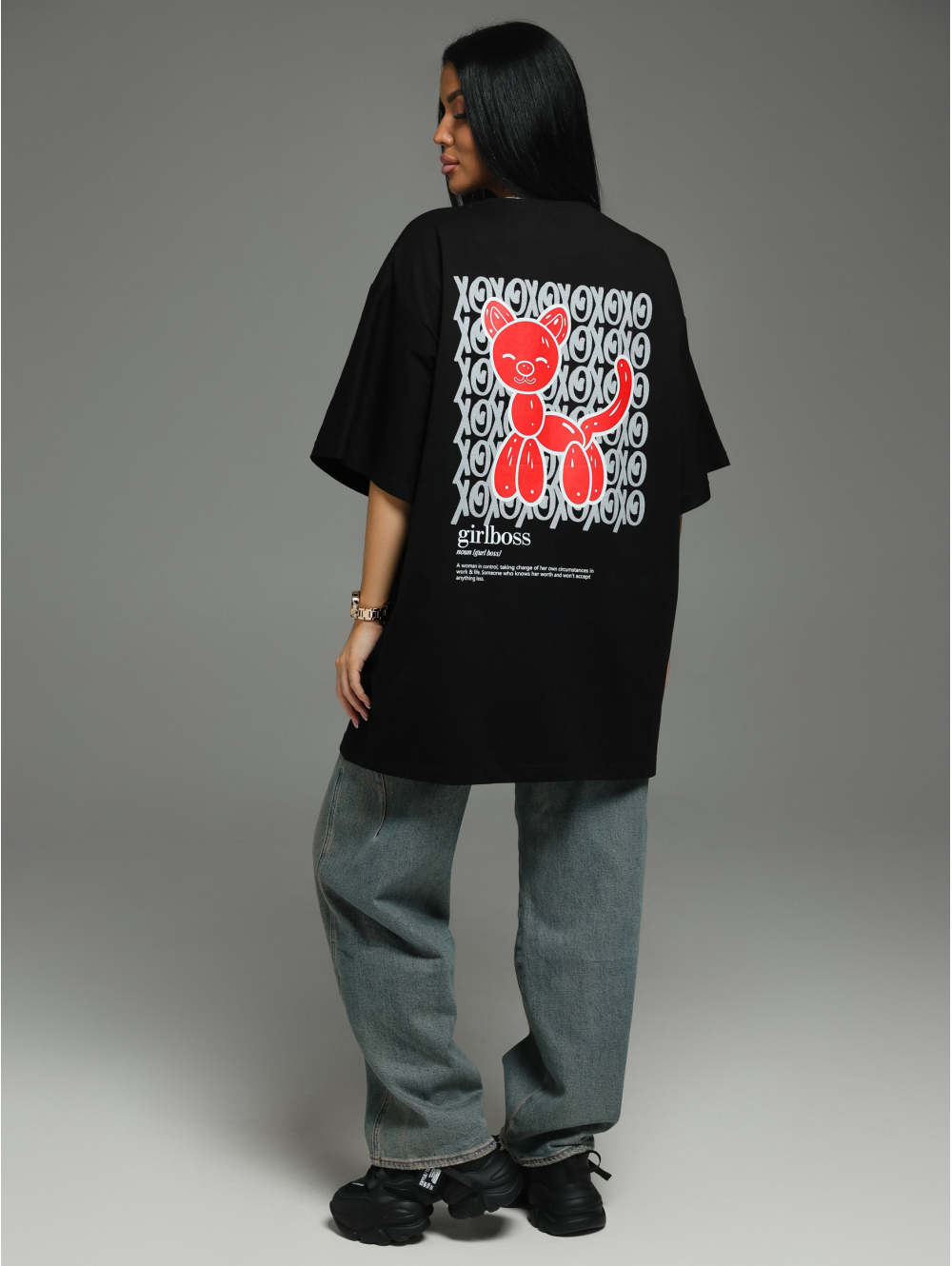 Бабл футболка женская (черный кошка)