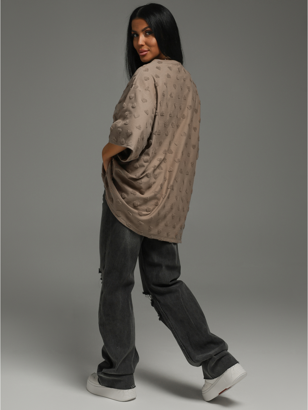 Ирбис футболка женская (махра кофе сердечки)