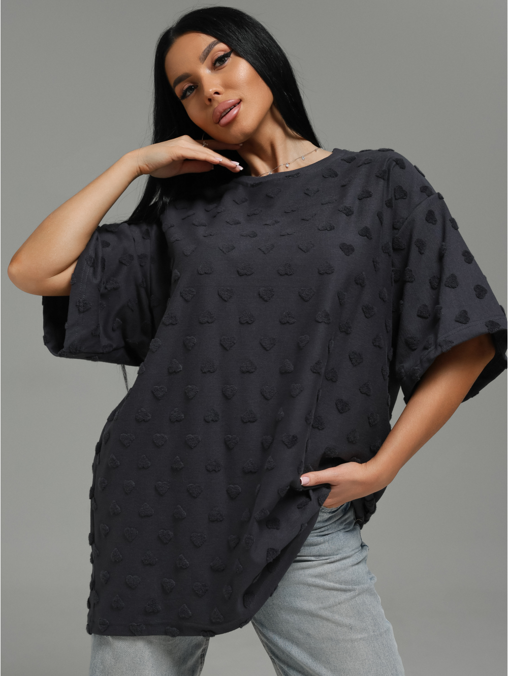 Ирбис футболка женская (махра серый сердечки)