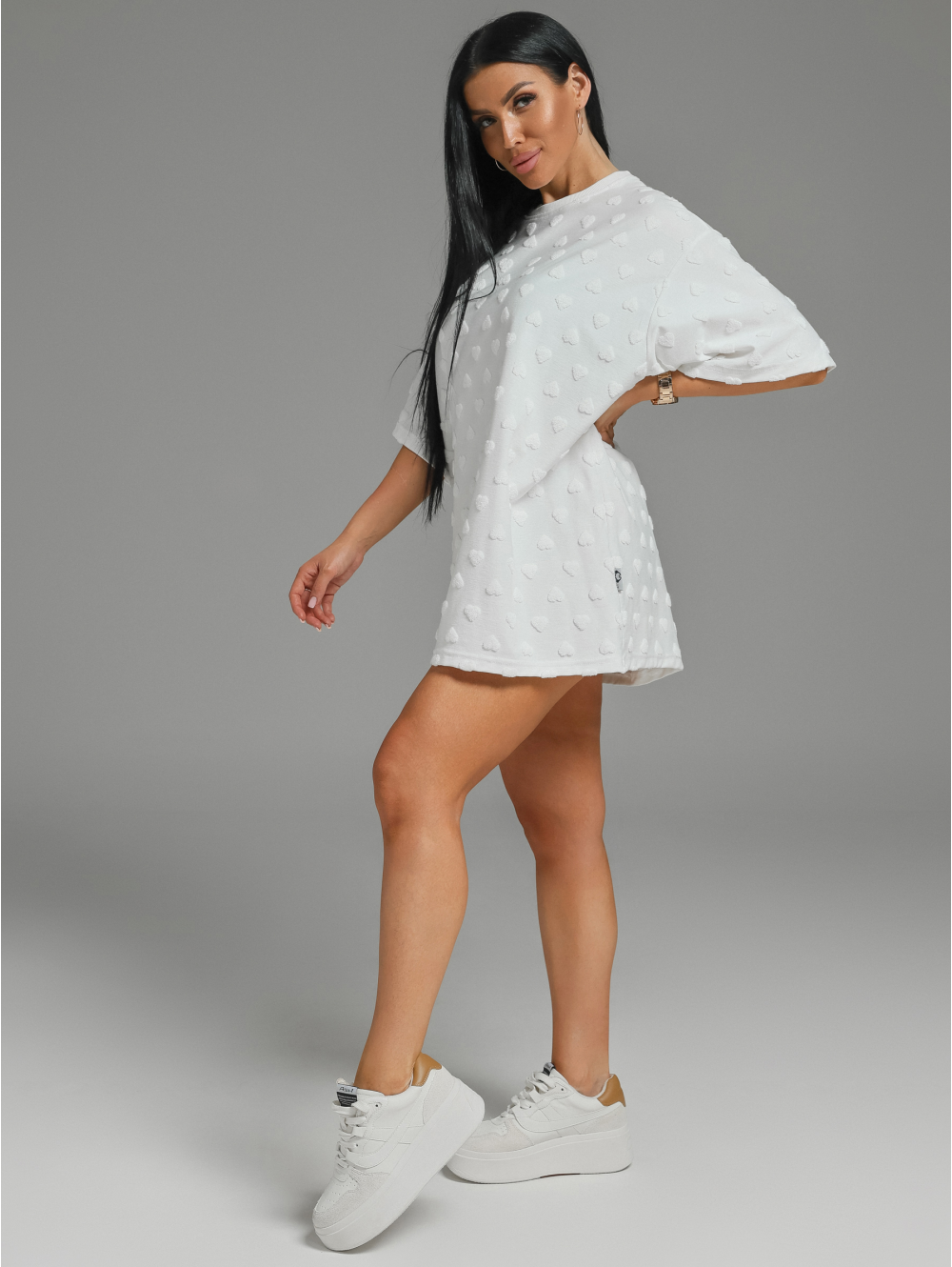 Ирбис футболка женская (махра белый сердечки)