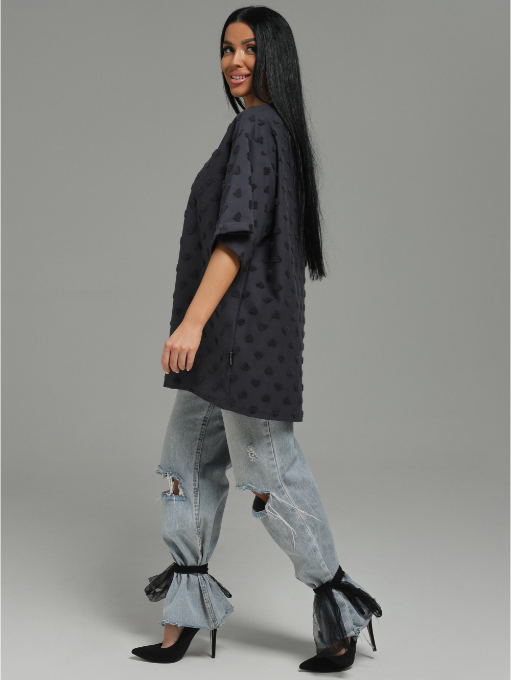 Ирбис футболка женская (махра серый сердечки)