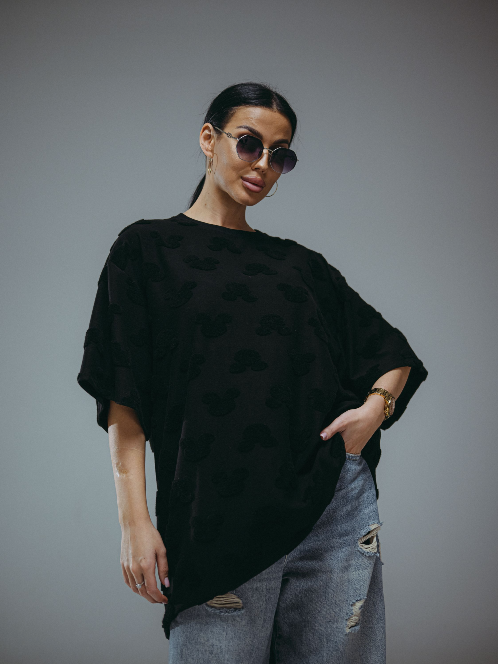 Ирбис футболка женская (махра Микки черный)