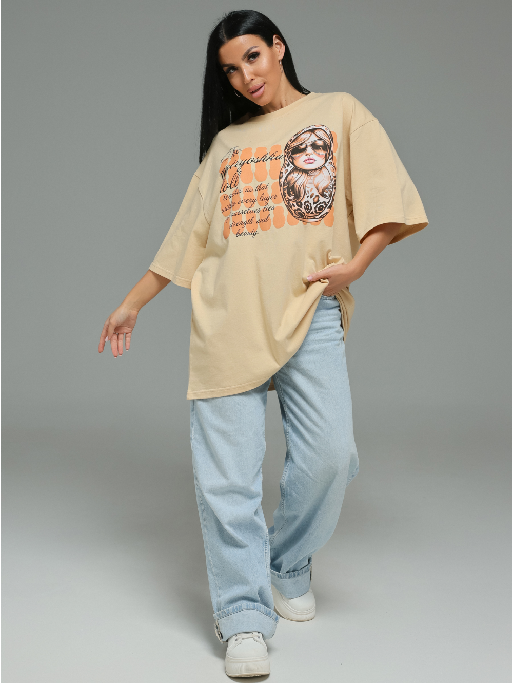 Амина футболка женская (бежевый матрешка)