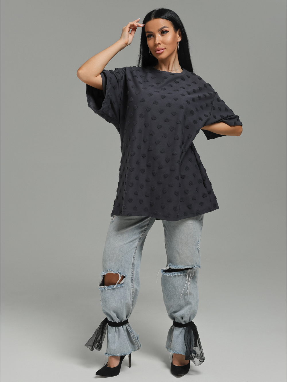 Ирбис футболка женская (махра серый сердечки)