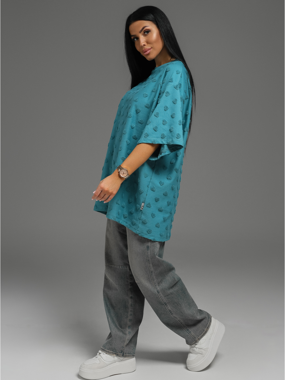 Ирбис футболка женская (махра петроль сердечки)