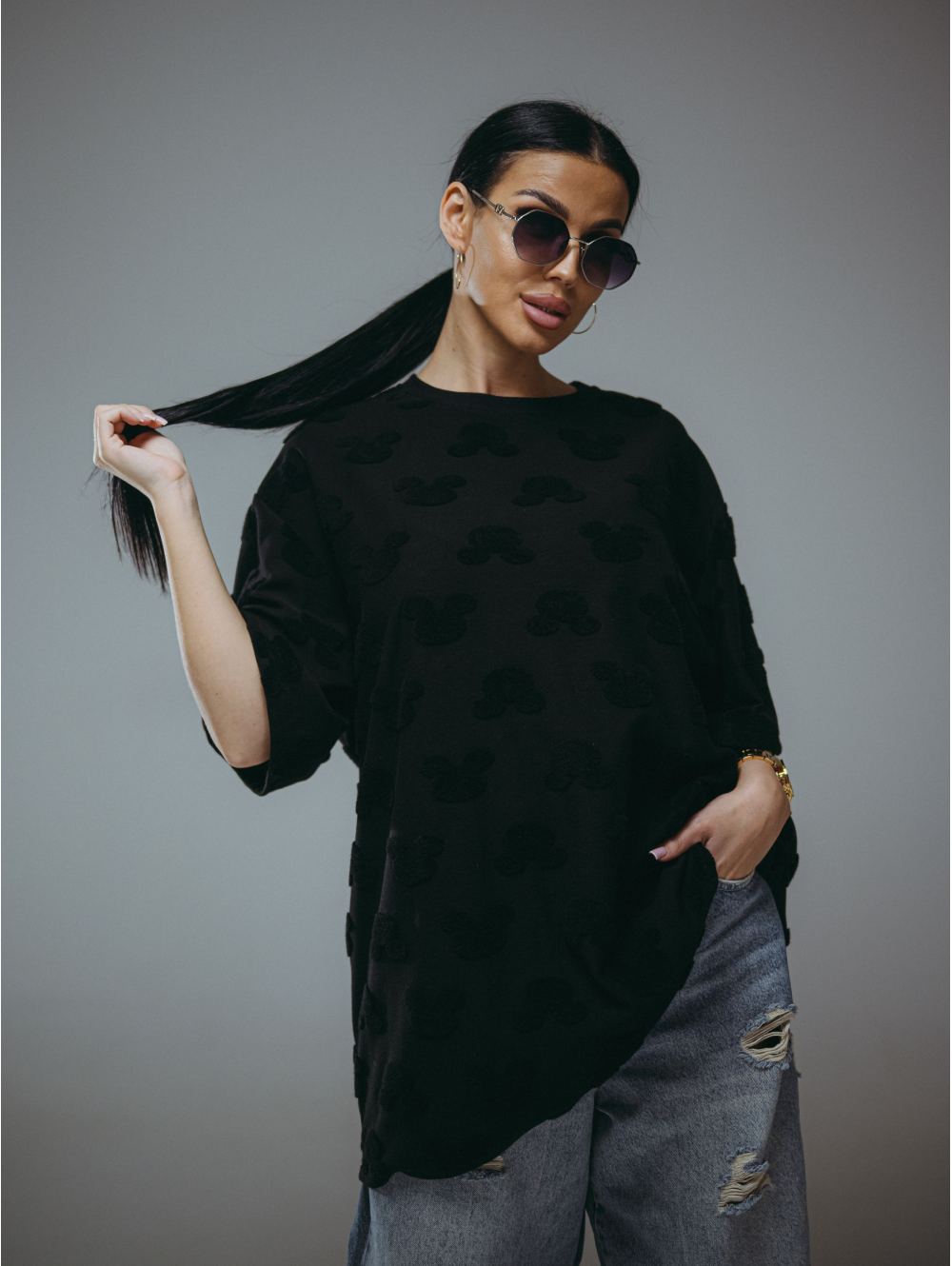 Ирбис футболка женская (махра Микки черный)