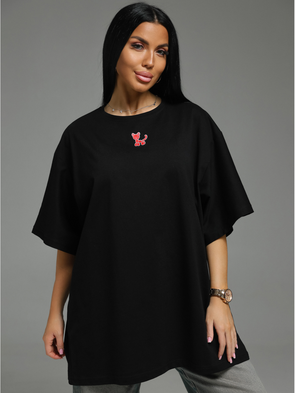 Бабл футболка женская (черный кошка)