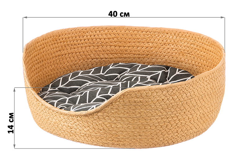 Лежанка плетеная для кошек и собак 40*40*14 см, с подушкой