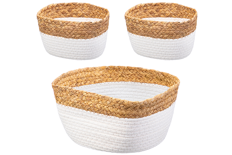 Набор 3 плетеных корзин 1 корзинка 30*25*14 см, 2 корзинки 22*14*12 см, белый
