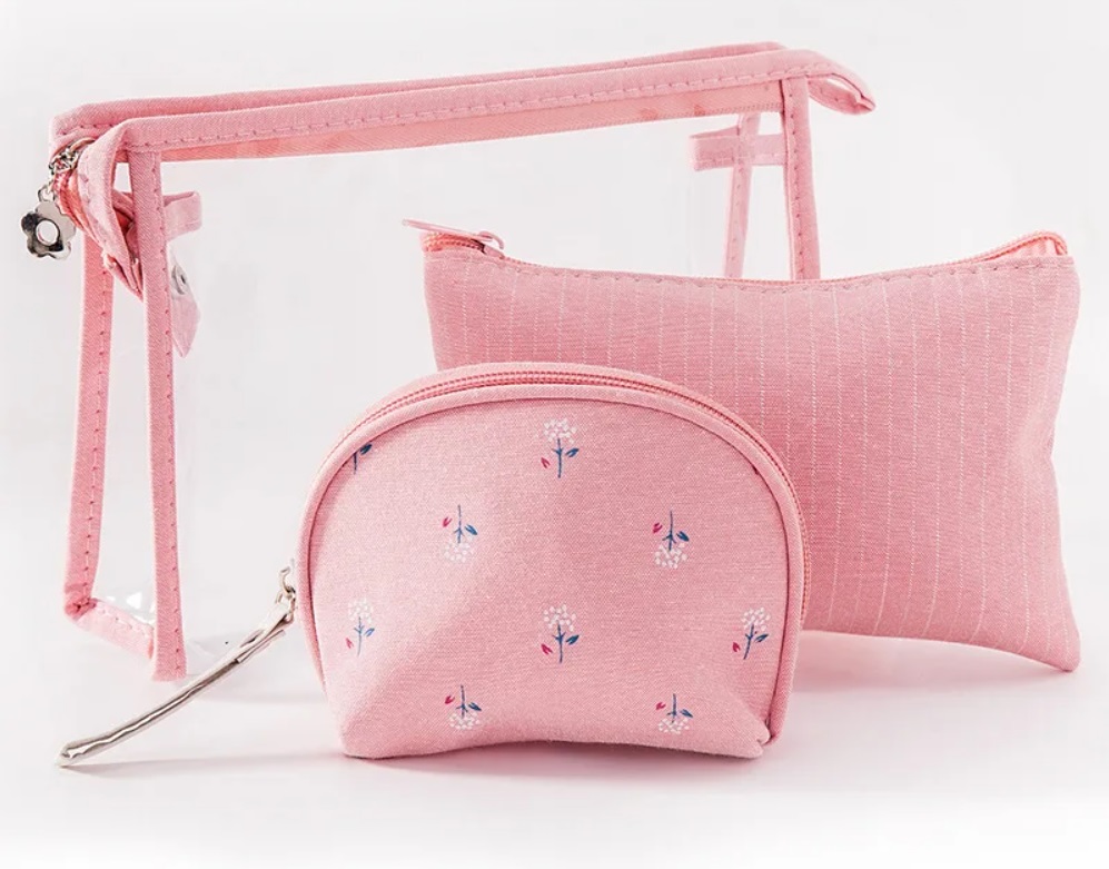Набор косметичек 3 в 1, цветочек, розовый 24х14х7