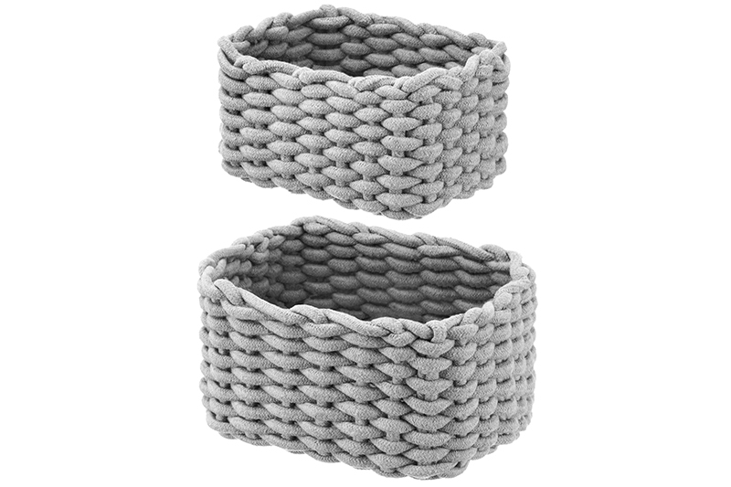 Набор 2 вязаных корзин 1 корзинка 26*22*15 см, 1 корзинка 24*16*12 см, прямоугольный серый