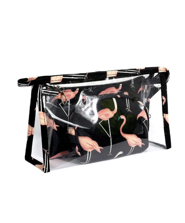 Набор косметичек 3 в 1, фламинго, черный 24х14х7