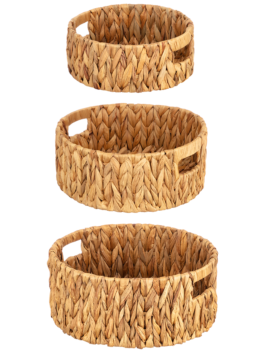 Набор 3 плетеных корзин 25*25*10 см, 30*30*12,5 см, 33*33*14 см, водный гиацинт
