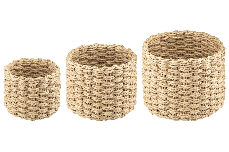 Набор 3 плетеных корзин 18*18*15см, 15*15*13см, 12*12*10см, соломеный