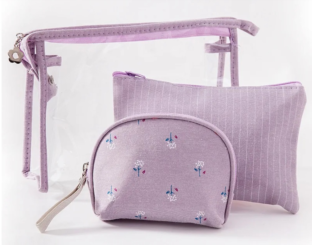 Набор косметичек 3 в 1, цветочек, фиолетовый 24х14х7