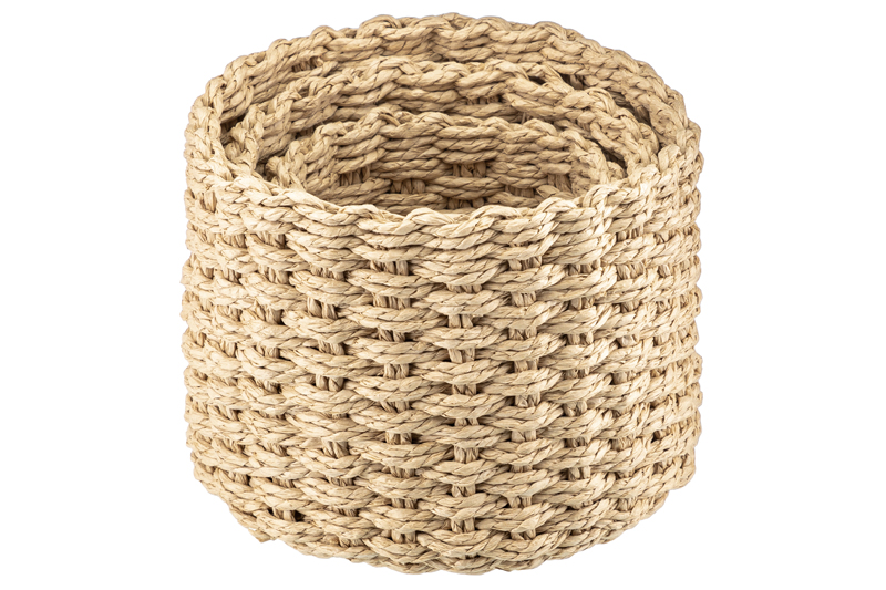 Набор 3 плетеных корзин 18*18*15см, 15*15*13см, 12*12*10см, соломеный