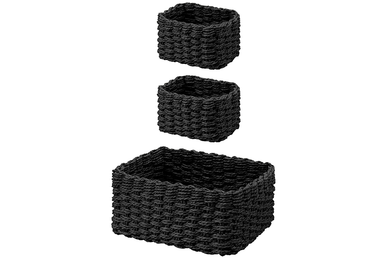 Набор 3 плетеных корзин, 1 корзинка 28*22*14,5 см, 2 корзинки 17*14*12 см, темно-серый