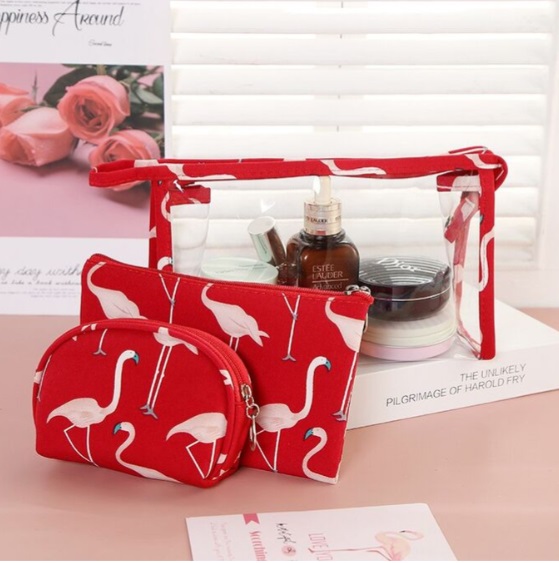 Набор косметичек 3 в 1, фламинго, красный 24х14х7