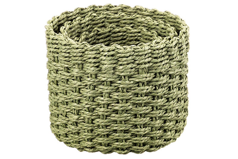 Набор 3 плетеных корзин, 1 корзинка 18*18*15 см, 1 корзинка 15*15*13см, 1 корзинка 12*12*10см, зелен