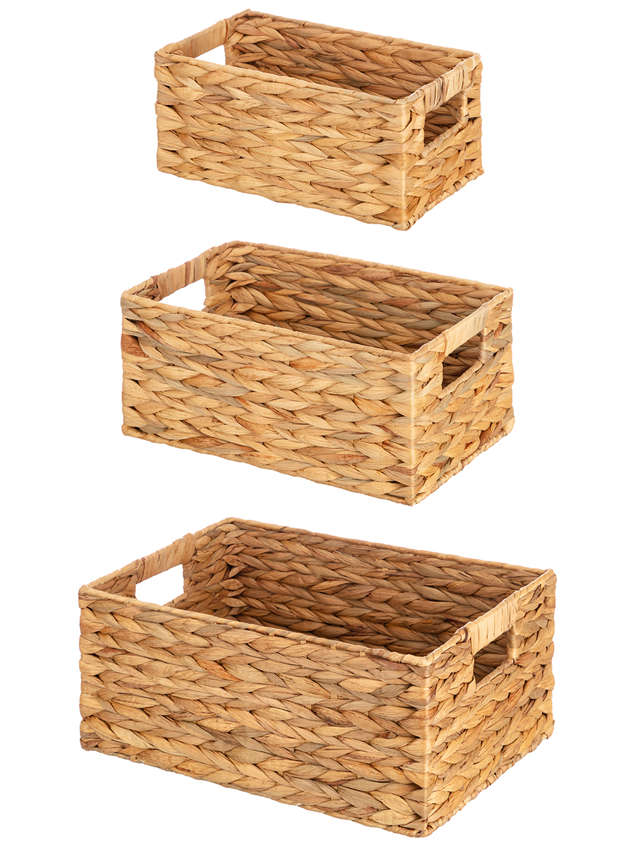 Набор 3 плетеных корзин 27*17*12,5 см, 31*21*14,5 см, 36*27*16,5 см, водный гиацинт