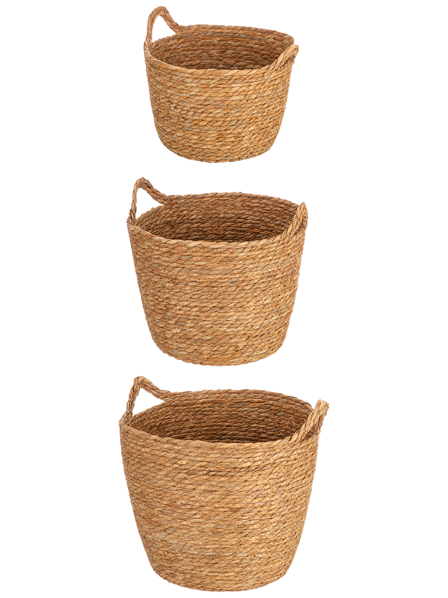 Набор 3 плетеных корзин д/хранения 32*26,5*22 см, 37*30,5*30 см, 45*32,5*31 см, водный гиацинт