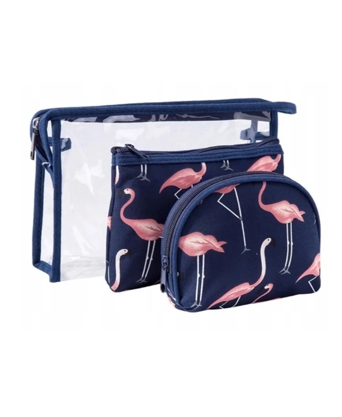 Набор косметичек 3 в 1, фламинго, темно-синий 24х14х7