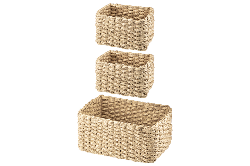 Набор 3 плетеных корзин 1 корзинка 28*22*14 см, 2 корзинки 18*14*11 см, соломенный