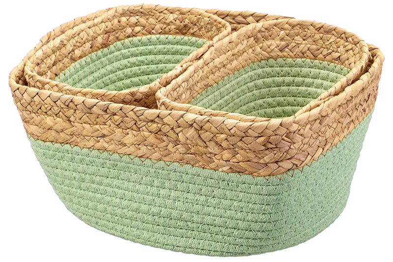 Набор 3 плетеных корзин 1 корзинка 30*25*14 см, 2 корзинки 22*14*12 см, зеленый