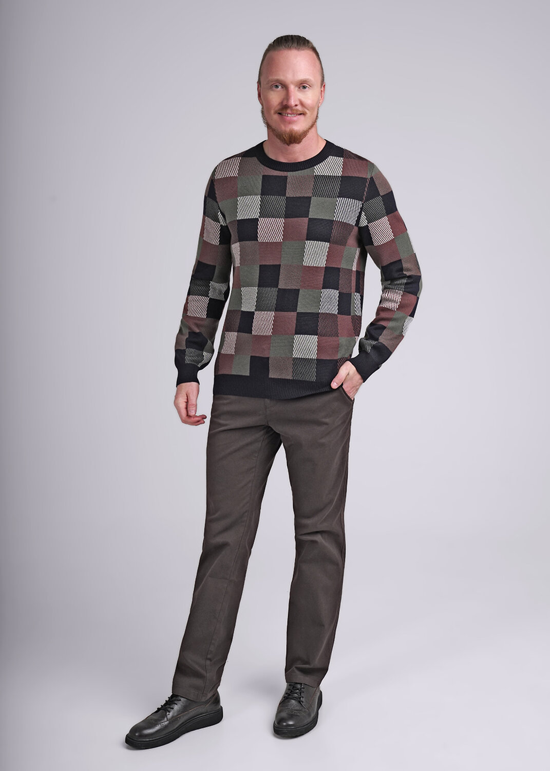 ст. цена1649руб.! CLEVER Джемпер 444253/17хат.коричневый/т.синий