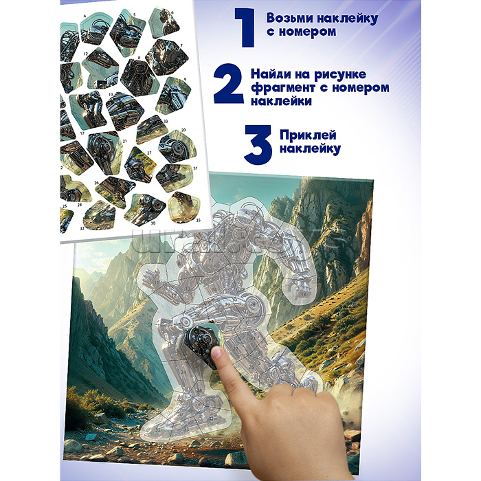 Аппликация наклейками по номерам. Роботы-Герои
