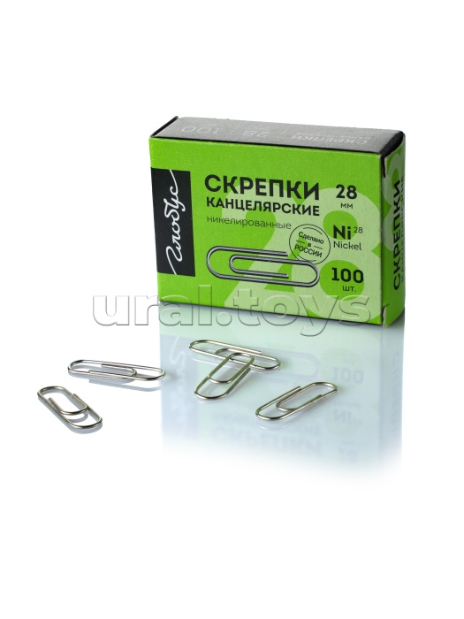 Скрепки L28 мм 100 шт., карт. упаковка, никелированные