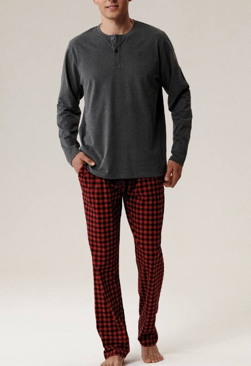 2020р 2689р Мужская пижама Atlantic, 1 шт. в уп., хлопок, темно-серый меланж + красная, NMP-394