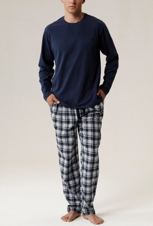 2020р 2689р Мужская пижама Atlantic, 1 шт. в уп., хлопок, тёмно-синяя + серая, NMP-393