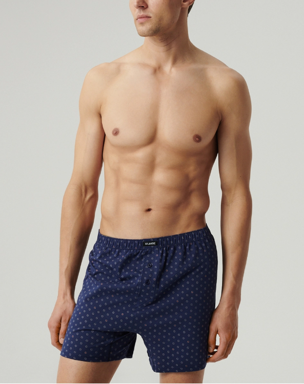 1042р 1389р Мужские трусы боксеры Atlantic, набор из 2 шт., хлопок, темно-синие + темно-голубые, 2MBX-069