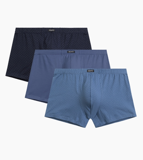 1267р 1689р Мужские трусы шорты Atlantic, набор из 3 шт., хлопок, темно-синие + голубые + деним, 3MH-212