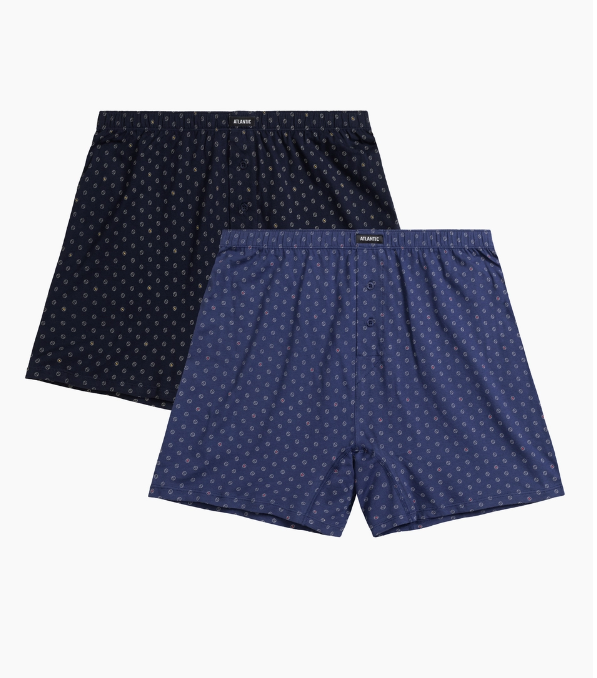 1042р 1389р Мужские трусы боксеры Atlantic, набор из 2 шт., хлопок, темно-синие + темно-голубые, 2MBX-069