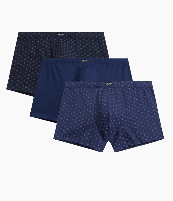 1267р 1689р Мужские трусы шорты Atlantic, набор из 3 шт., хлопок, темно-синие + голубые + темно-голубые, 3MH-206
