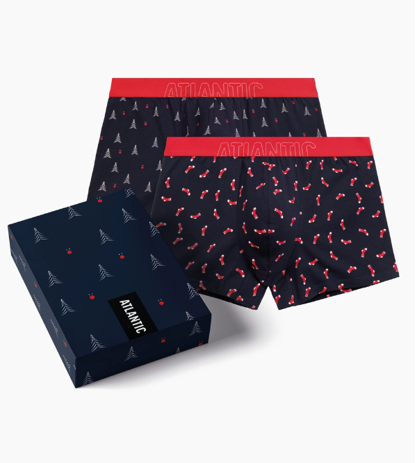 1125р 1499р Мужские трусы шорты Atlantic, набор из 2 шт., хлопок, тёмно-синие, 2GMH-027