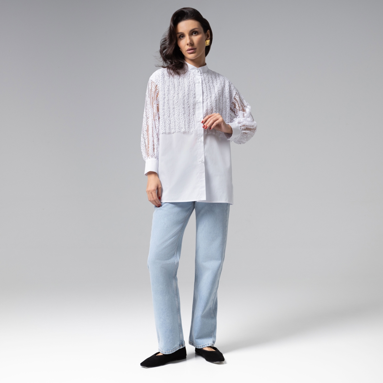 СТ. ЦЕНА 2390 руб//Рубашка комбинированная с вышивкой, Вне конкуренции (white snow)