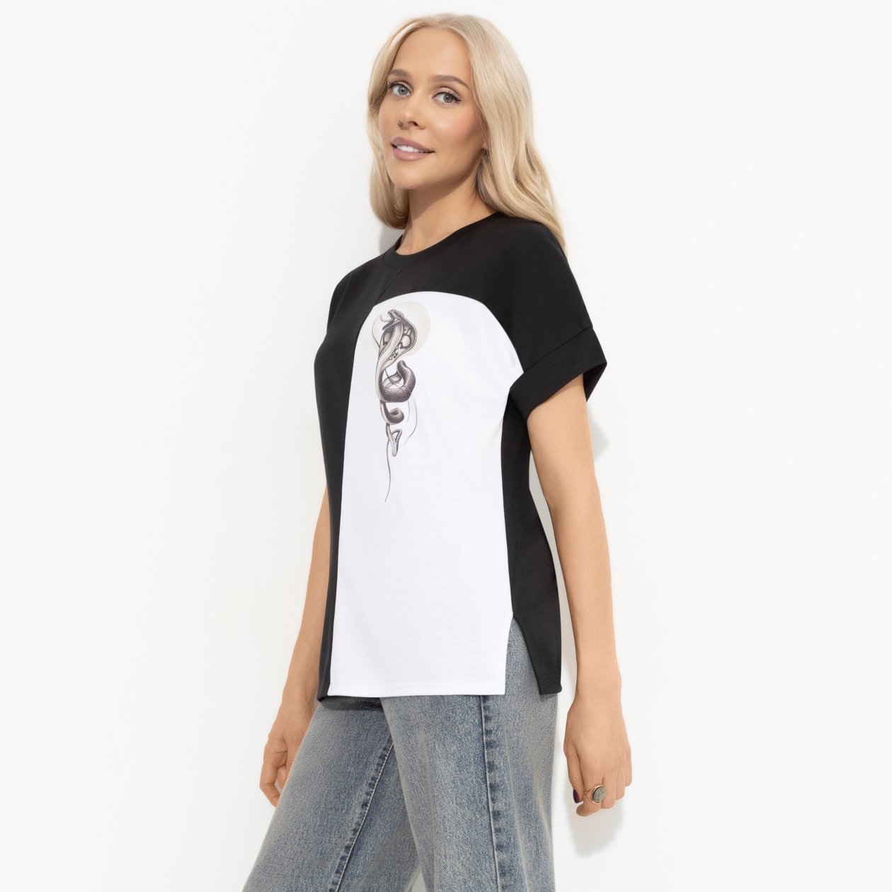 СТ. ЦЕНА 1090 руб//Футболка комбинированная, Ты в деле (snake)