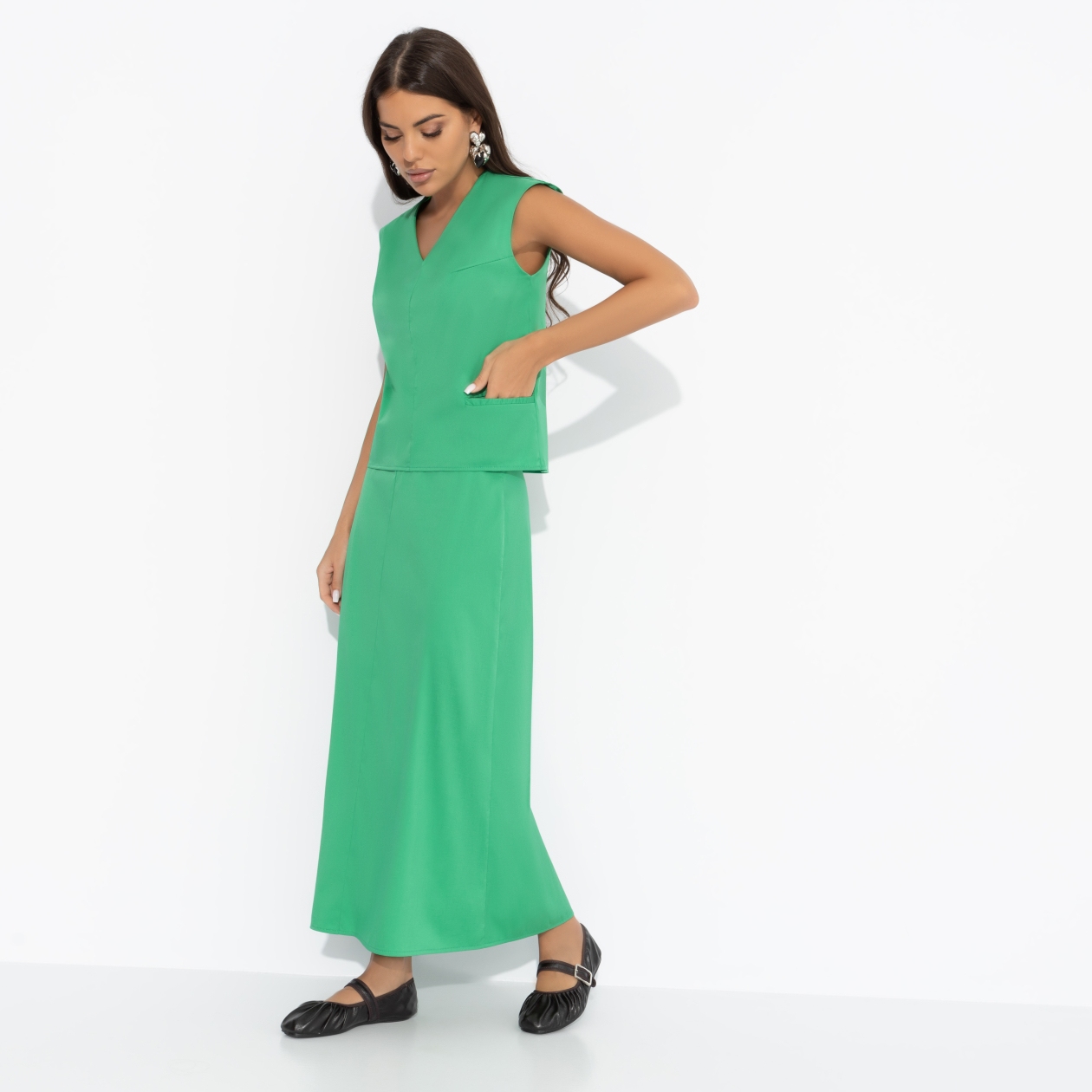 СТ. ЦЕНА 2190 руб//Костюм с юбкой из лёгкой ткани, Подход со вкусом (green, 2 в 1)