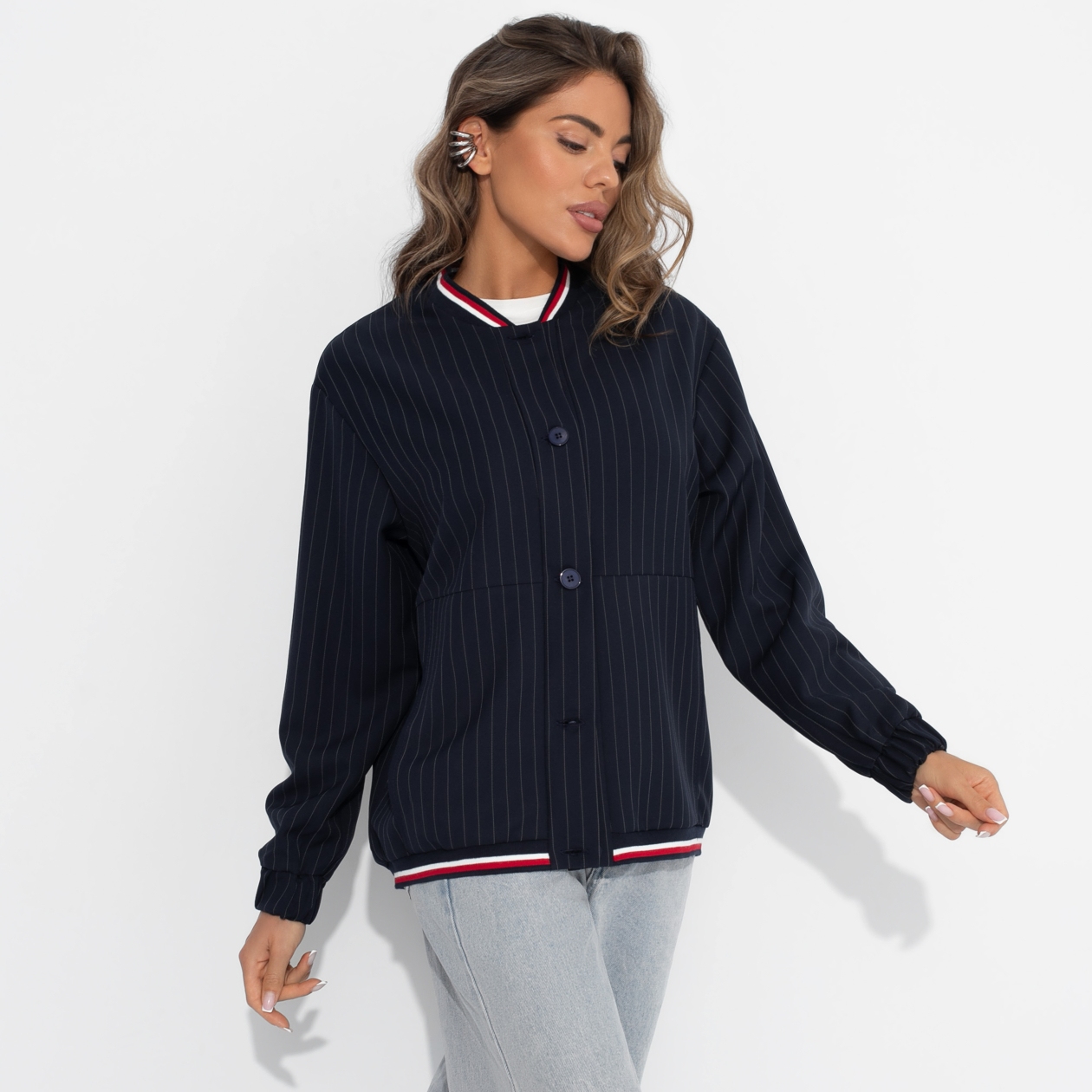 СТ. ЦЕНА 1750 руб//Бомбер в полоску, Любуйся мной (синий)