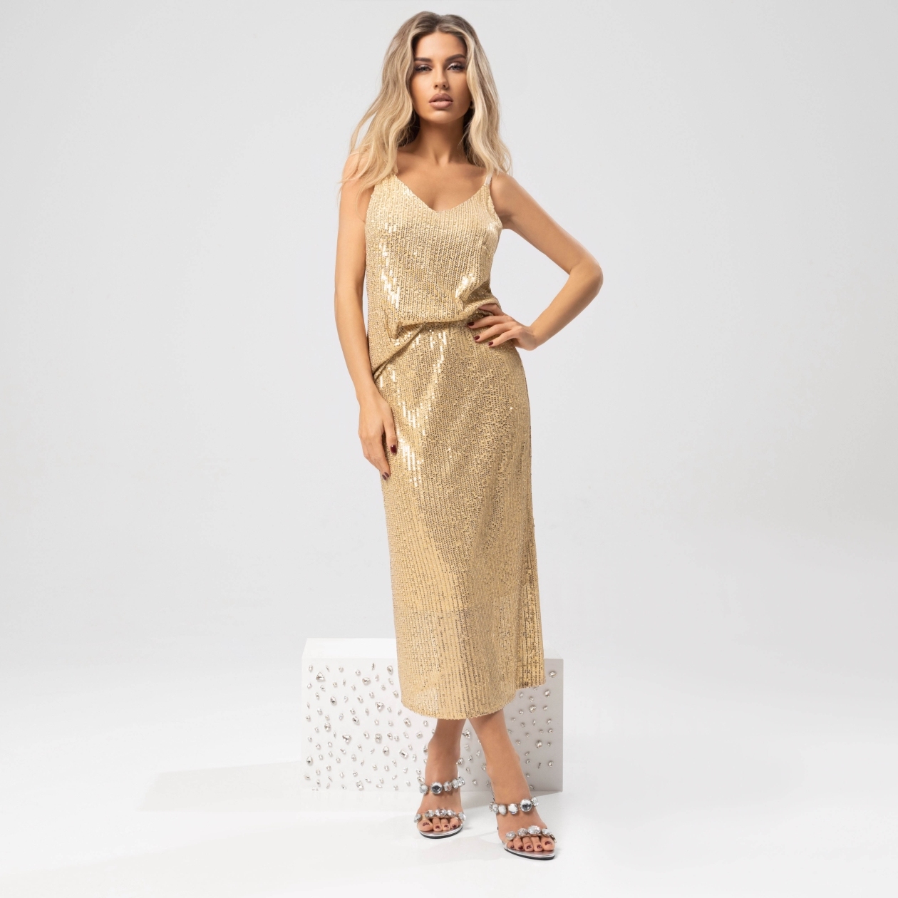 СТ. ЦЕНА 1690 руб//Юбка с пайетками на подкладе, Сияние гламура (hot bronze)