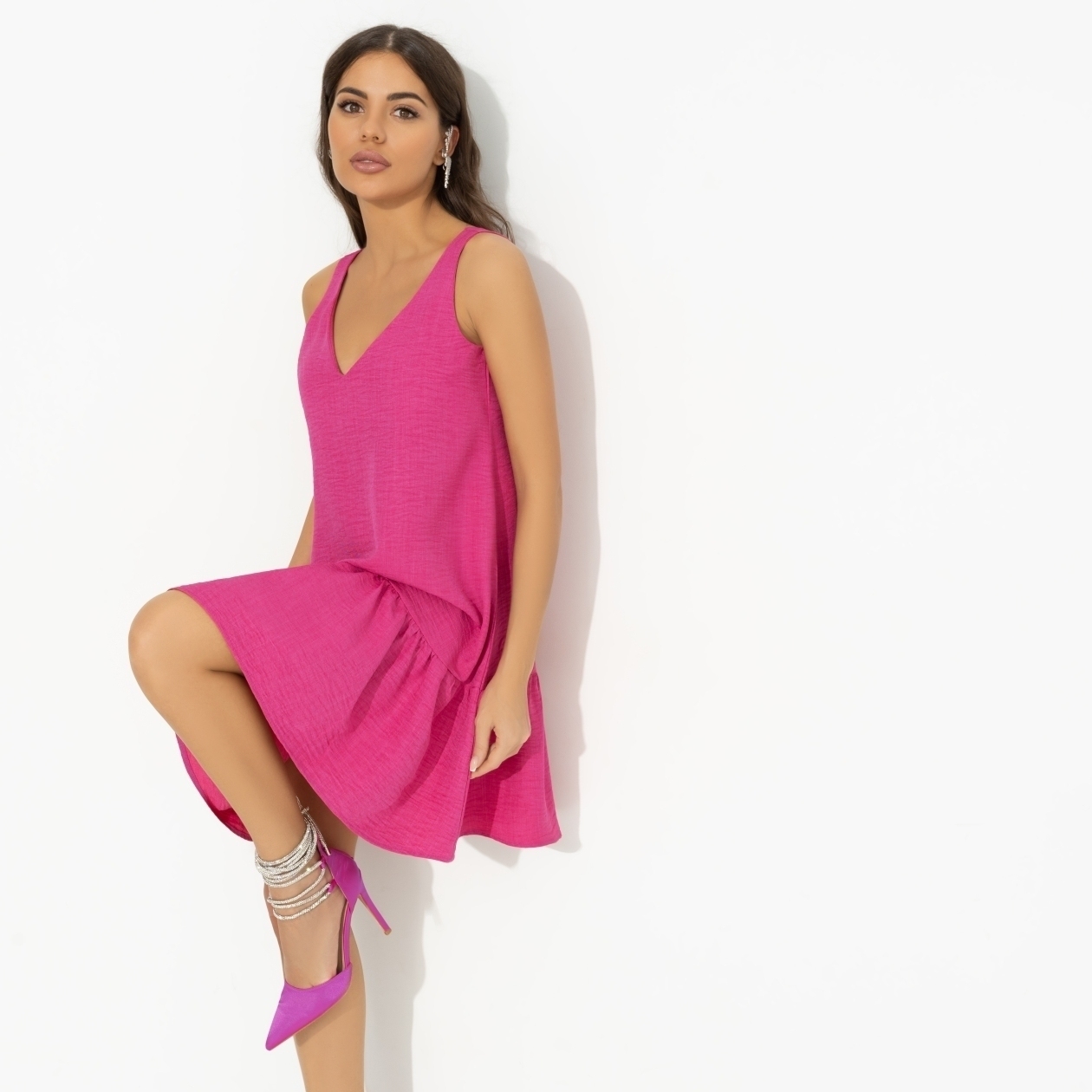 СТ. ЦЕНА 1850 руб//Сарафан свободного силуэта, Динамичный стиль (розовый)