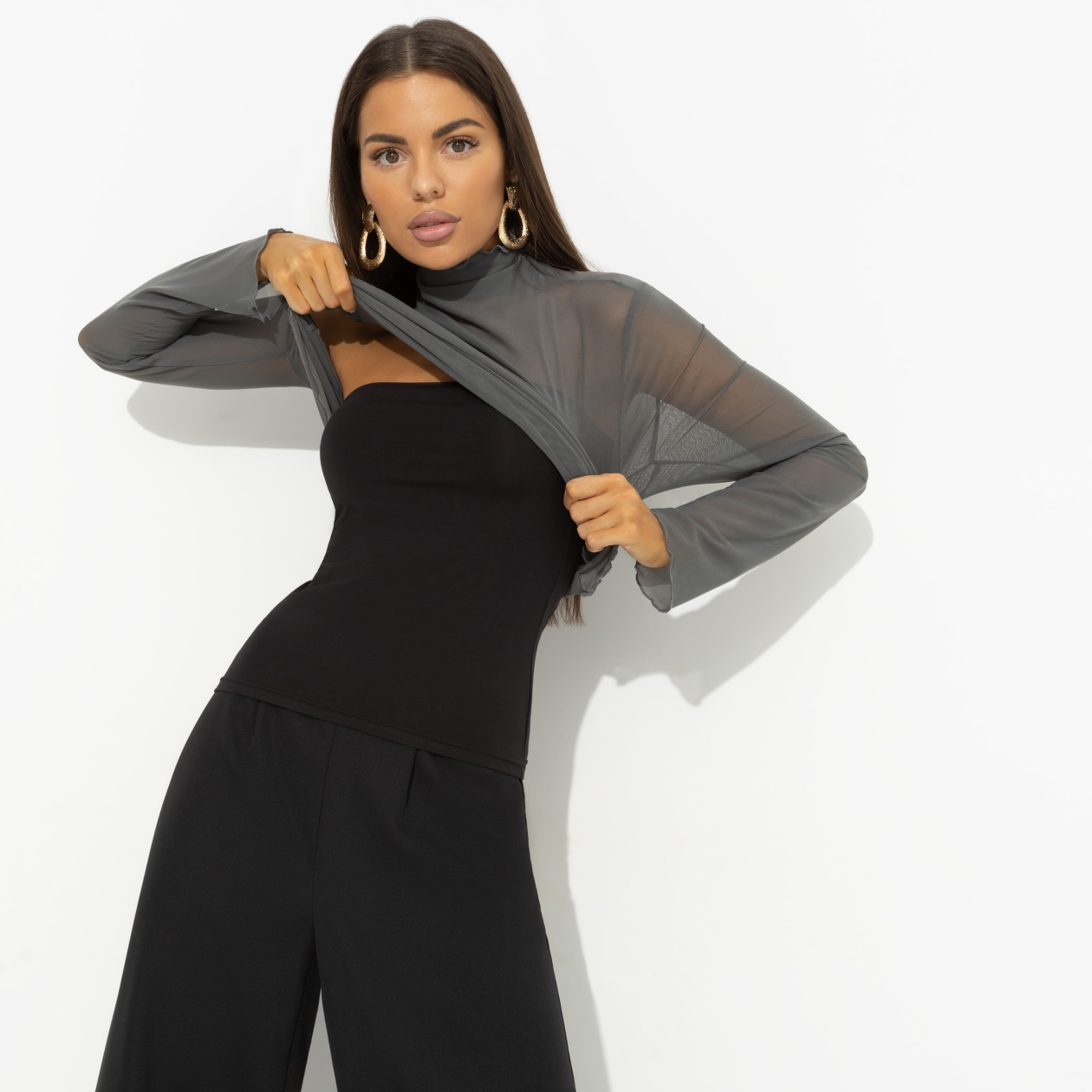 СТ. ЦЕНА 1690 руб//Водолазка полупрозрачная с топом, Внешнее великолепие (gray 2 в 1)